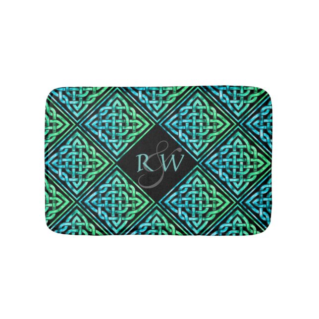 Tapis De Bain Couple Monogramme Celte noeud bleu vert mat bain (Devant)