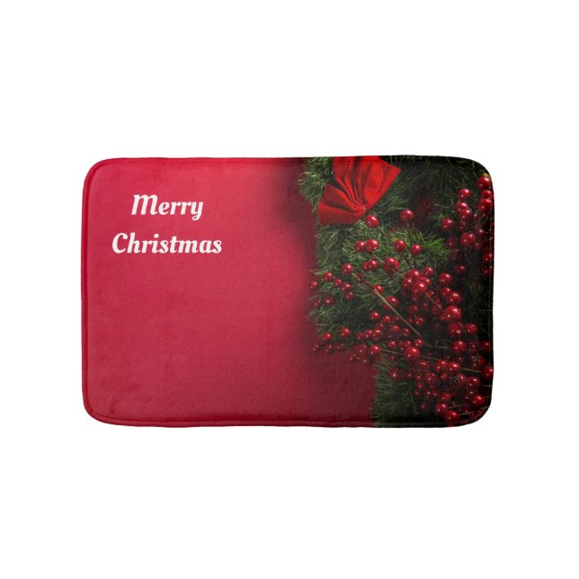 Tapis De Bain couronne de noël avec baies rouges (Devant)