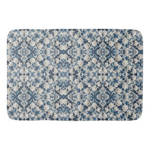 Tapis De Bain Couverture à motif damassé floral bleu