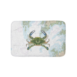Tapis De Bain Crabe bleu avec carte marine de la baie Chesapeake