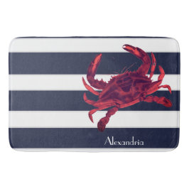Tapis De Bain Crabe rouge marine Bleu Bleu Blancs