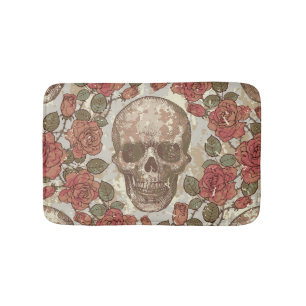 Tapis De Bain Crânes rétro et ornement Rose