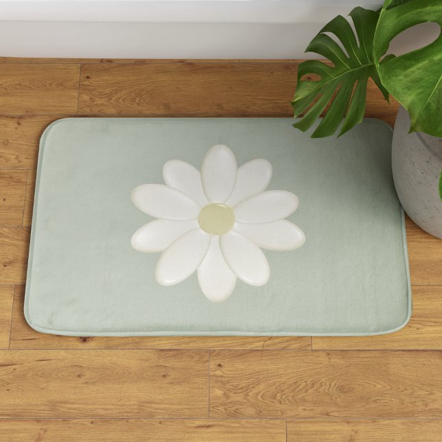 Tapis De Bain Cream Daisy Sage Vert Grand Mat Bain (A pretty cream daisy on sage green bath mat. Available in 3 sizes - small, medium and large)