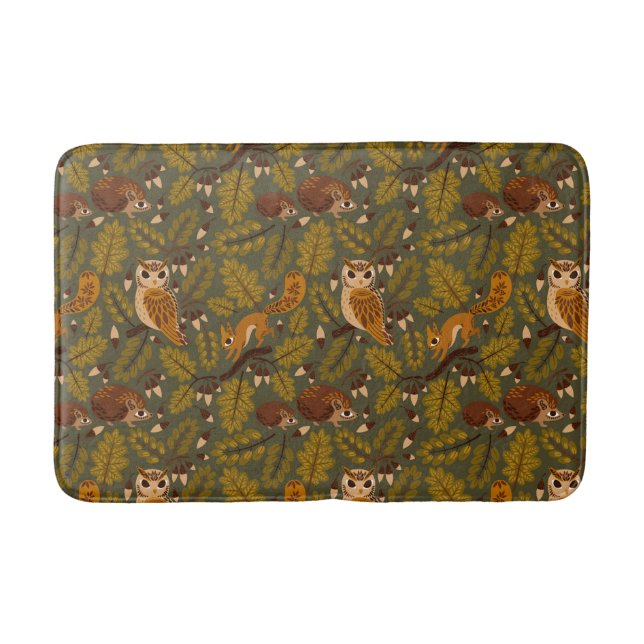 Tapis De Bain Créatures des bois et Motif Feuille (Devant)