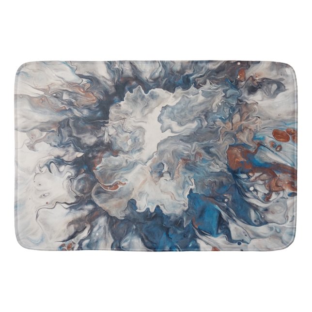 Tapis De Bain Crème Abstraite de Bronze Bleu Contemporain Gris (Devant)