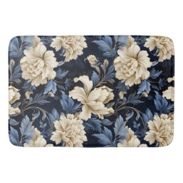 Tapis De Bain Crème bleue Floral Moderne