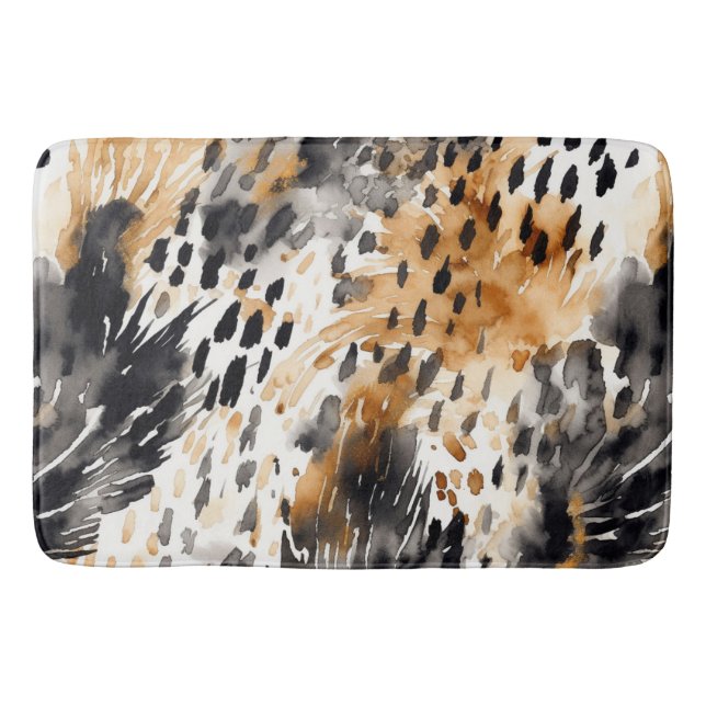 Tapis De Bain Crème noire blanche léopard animal (Devant)