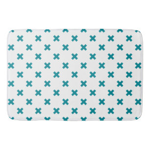 Tapis De Bain Crochets turquoises sur blanc