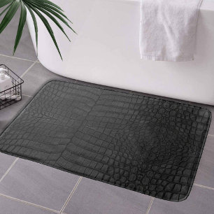 Tapis De Bain Crocodile noir en cuir imprimé