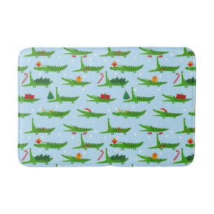 Tapis De Bain Crocodiles festifs dans les costumes de Noël Motif