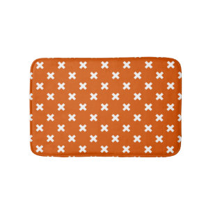 Tapis De Bain Croix blanche coutures sur orange brûlé