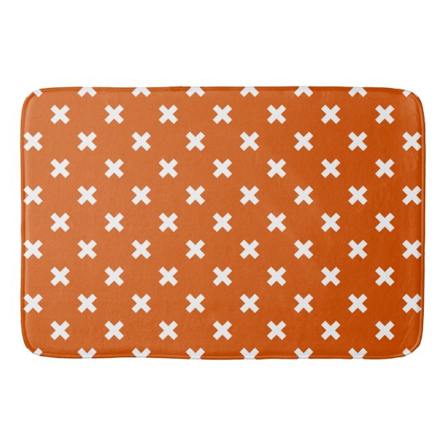 Tapis De Bain Croix blanche coutures sur orange brûlé (Devant)