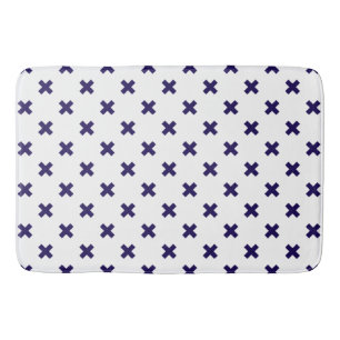 Tapis De Bain Croix bleu marine sur blanc