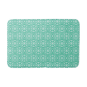Tapis De Bain Croix médiévale Damask - Turquoise et blanc