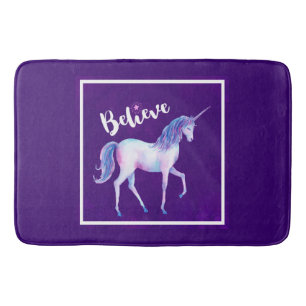 Tapis De Bain Croyez avec Unicorn dans les aquarelles pastel