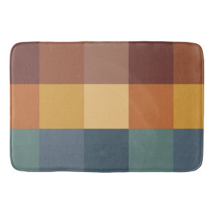 TAPIS DE BAIN CUBES TURQUOISES BLEU BROWN TAN MUSTARD