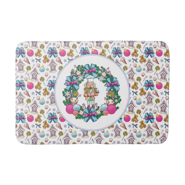 Tapis De Bain Cuisine Rose Et Bleu Casse-Noisette De Noël (Devant)