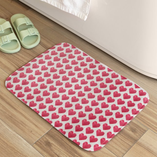 Tapis De Bain Cute Aquarelle Coeurs Simple Valentines Motif (Créateur téléchargé)