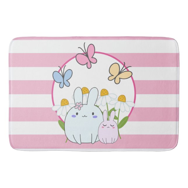 Tapis De Bain Cute Bunnies avec marguerites de printemps et papi (Devant)