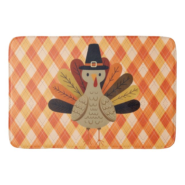 Tapis De Bain Cute, classique/vintage Thanksgiving Turquie (Devant)