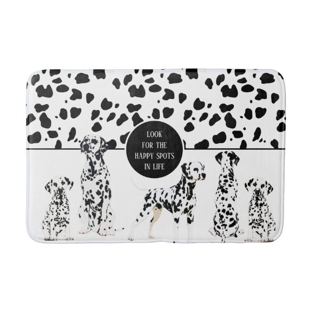 Tapis De Bain Cute Dalmatiens Noir & Blanc Zones Joyeuses (Devant)