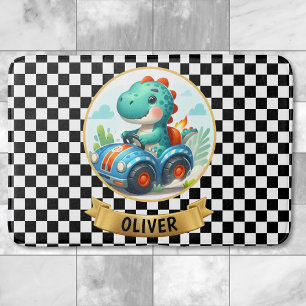 Tapis De Bain Cute Dino conduire une voiture de course Personnal