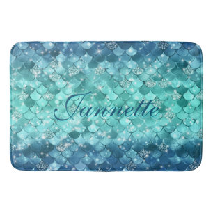 Tapis De Bain Cute Iridescente Turquoise Mermaid Faux Parties sc