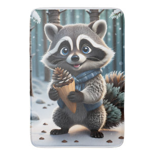 Tapis De Bain Cute Kawaii style Raccoon avec cône crème de pin