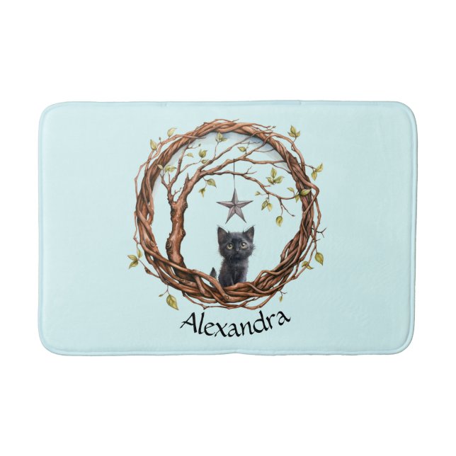 Tapis De Bain Cute Kitten noir regarder une étoile (Devant)