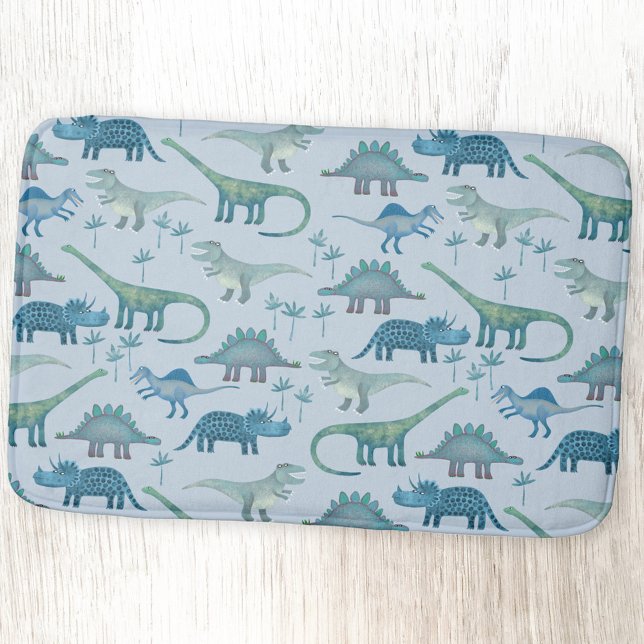 Tapis De Bain Cute Motif de dinosaure bleu préhistorique (Dinosaur pattern blue bath mat)