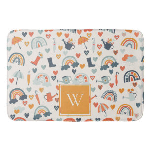 Tapis De Bain Cute Orange Blue Spring Rainbow Clouds Motif