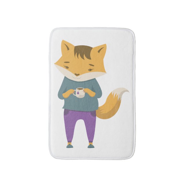 Tapis De Bain Cute renard avec tasse de thé (Devant (Vertical))