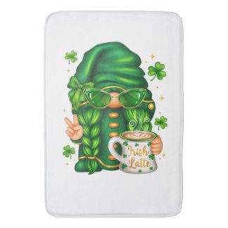 Tapis De Bain Cute St Patricks Day Gnome Drinking Coffee