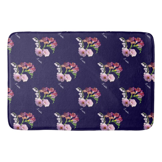 Tapis De Bain Cuve à bain bleu floral (Devant)