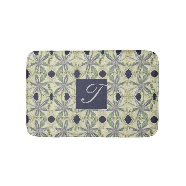 Tapis De Bain Cyanus Flower et Navy Bl. Monogramme (Devant)
