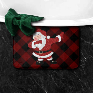 Tapis De Bain Dabbing Red Plaid Santa Claus   Fun Rustic Buffalo