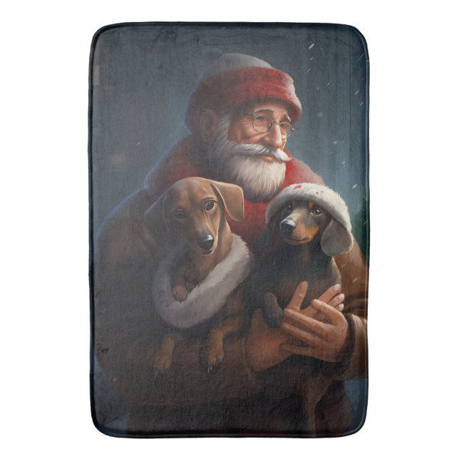 Tapis De Bain Dachshund avec le Père Noël Noël Festif (devant Vertical)