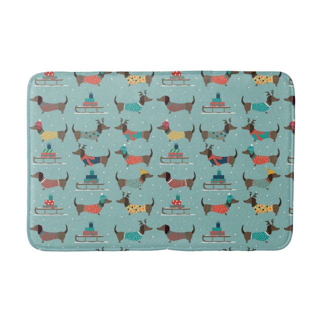 Tapis De Bain Dachshund de vacances avec cadeaux et Motif de sle (Devant)