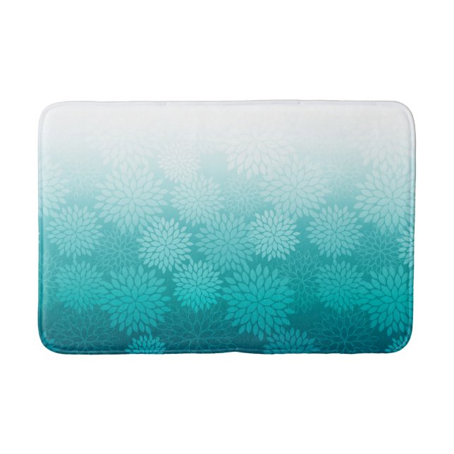 Tapis De Bain Dahlias turquoise / fleurs florales (Devant)
