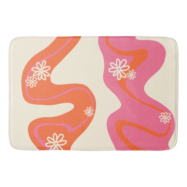 Tapis De Bain Daisy Groove - Rose, orange et crème (Devant)