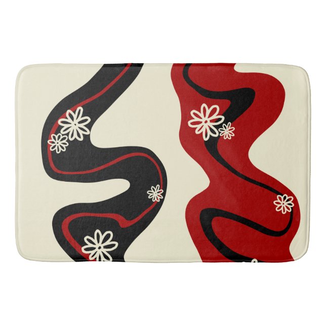 Tapis De Bain Daisy Groove - Rouge et crème (Devant)