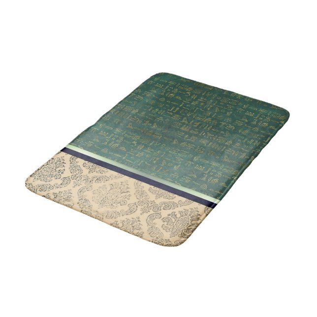 Tapis De Bain Damas d'or et Hiéroglyphes égyptiens verts (Angle)