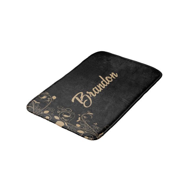 Tapis De Bain Damas florales noir et or (Angle)