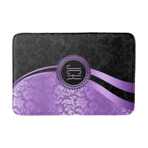 Tapis De Bain Damas Florales Noires Et Violettes