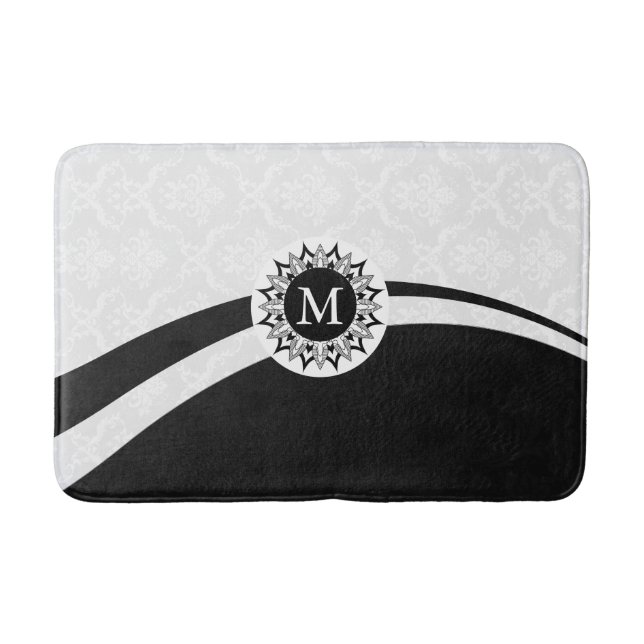 Tapis De Bain Damas noir et blanc & lignes dynamiques (Devant)