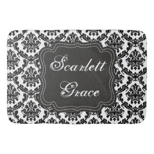 Tapis De Bain Damask Elegant Noir & Blanc Bain Mat Personnalisé