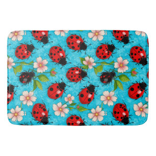Tapis De Bain Dame Coccinelle Enjouée Fleurit Pour Intérieurs De