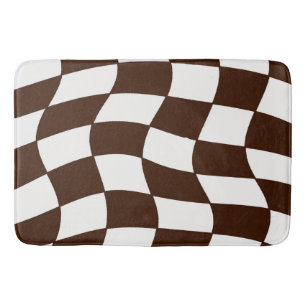 Tapis De Bain Damier onduleux de brun et blanc