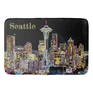 Tapis De Bain Dark be the Night - Luminous Seattle Skyline