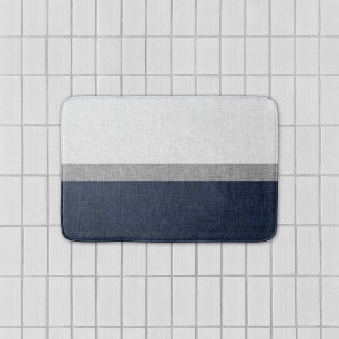 Tapis De Bain Dark Blue Grey White Simple Stripe Crosshatch